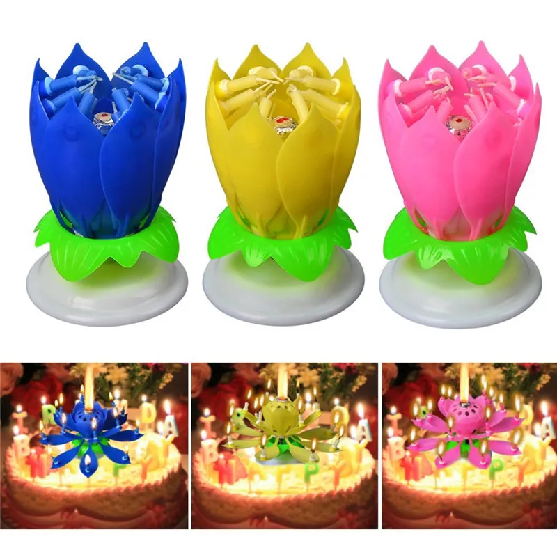 

3Pcs/Set Fahion Amazing Musical Lotus Flower Candle Romantic Party Gift Light for Birthday Surprised Wedding Decoration
