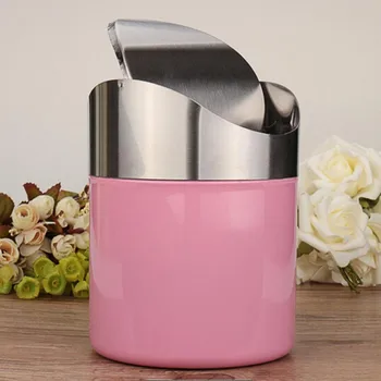 

2019 Mini Stainless Steel Desktop Trash Can Bin 1.5L Car Windproof Storage Bins Shake Lid Kitchen Worktop Waste Rubbish Trash