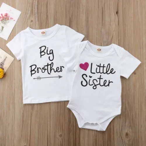 

UK Baby Girl Romper Bodysuit Big Brother T-shirt Matching Summer Clothes Tops