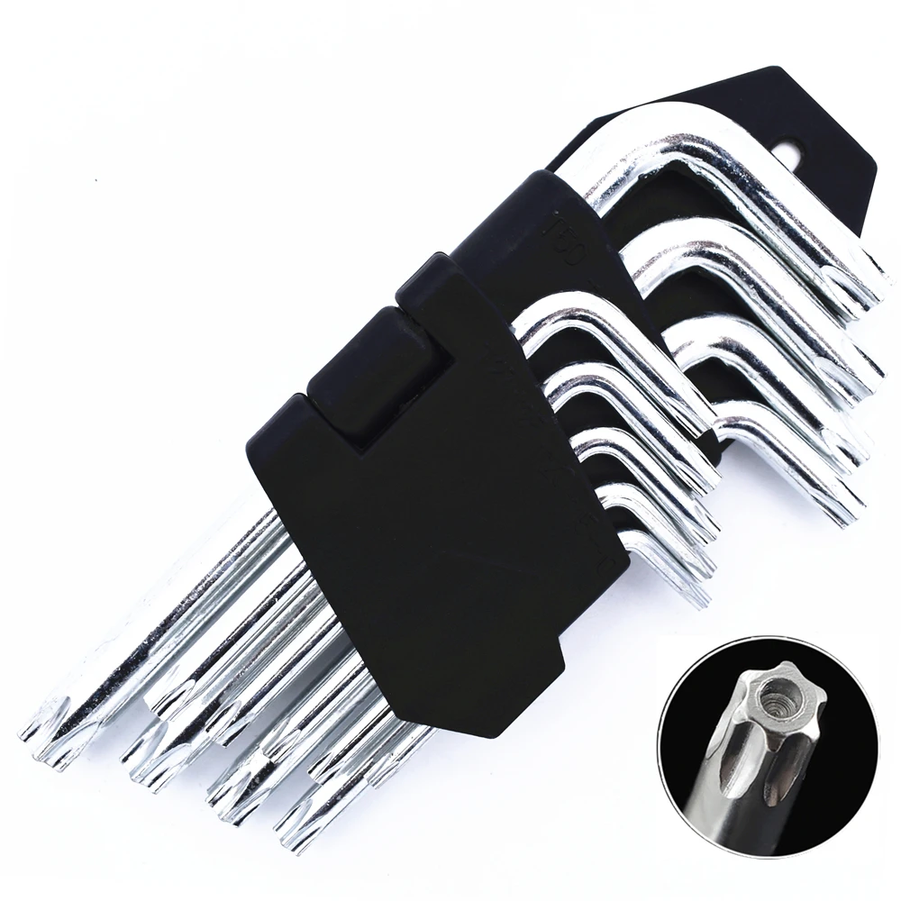 

9PCS Hex Key with Holes Set Hexagon Wrench Kit Star Head Carbon Steel T10-T50 Allen Socket Torque Spanner Reinforced Hand Tools