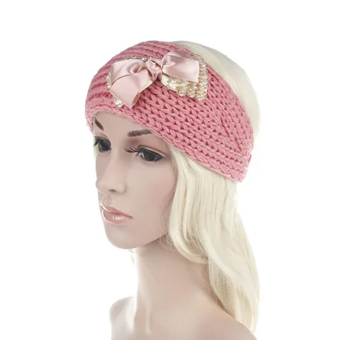 Bowknot do Vintage Acessórios de Natal Novas Mulheres Headband Feito Malha Handmade Inverno Quente Strass Hairband 10 Pcs 2020