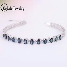 Акция Сапфировый Браслет 12 шт. 3.6ct натуральный темно-синий сапфировый драгоценный камень браслет твердый 925 серебряный браслет с камнями