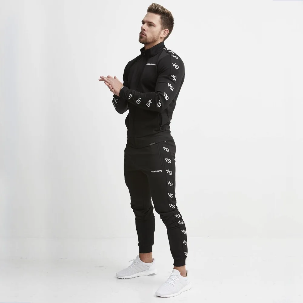 

Men's 2019 Autumn Running Suit Sports Set Long Sleeve Print Baseball 2-piece Set Jogging Fitness Sports Suit