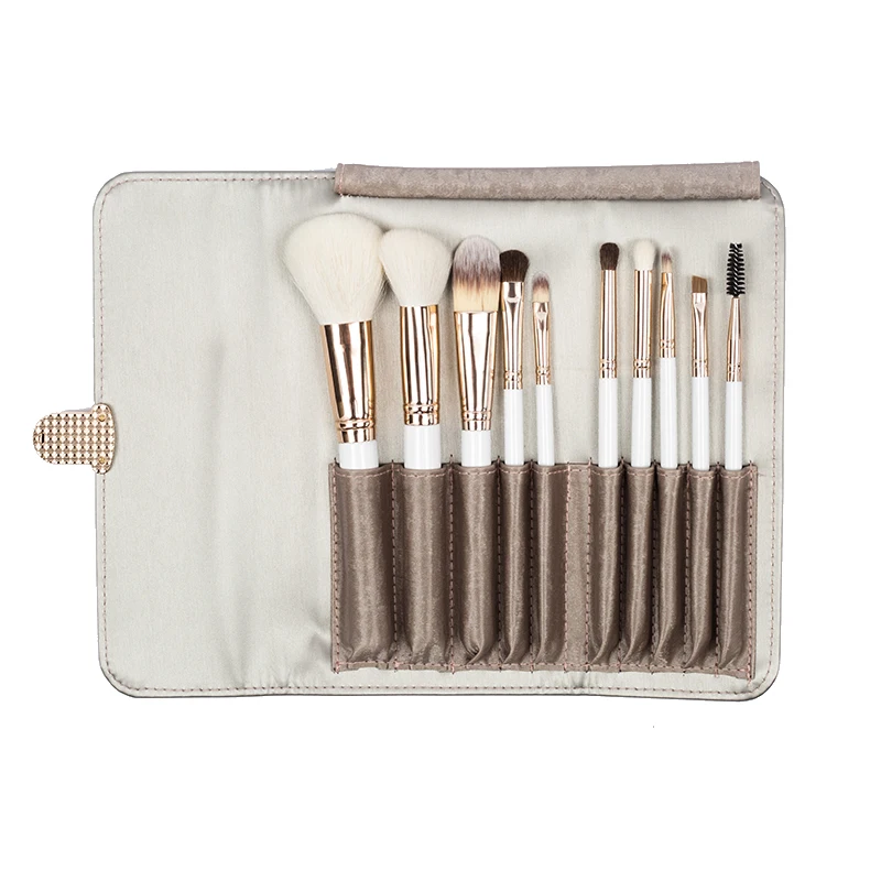 

CLIONE Makeup Brush Set 10Pcs Cosmetic Natural Goat Hair Brush Cosmetic Foundation Face Powder Eyebrow Makeup Brush Kit with Bag