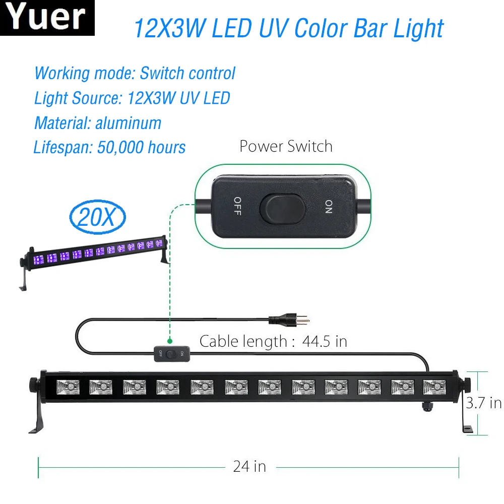 

Free Shipping 20Pcs/Lot 12x3W UV LED Wall Wash Light DMX Led Bar DMX Line Bar Wash Stage Light For Dj Indoor Horse Race Lamp