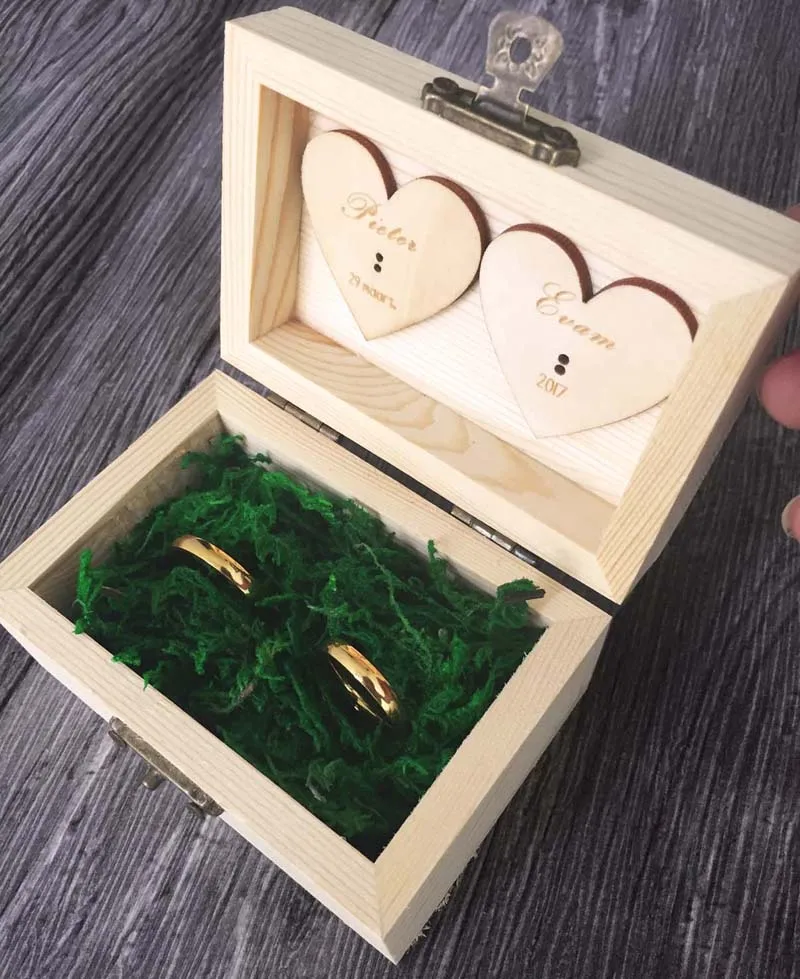 Персонализированная Коробка для колец, деревянная коробка для колец, деревенская Свадебная коробка для колец, Заказная коробка для колец с гравировкой