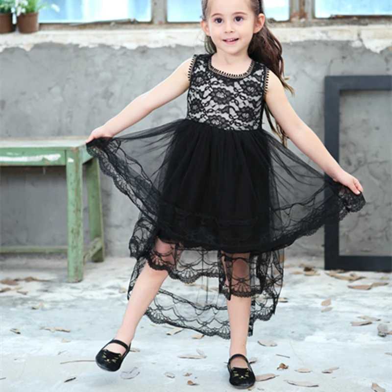 2018 Fashion Dovetail Little Black Dress Sleeveless 4 Year Children Girls Dress Big Girls