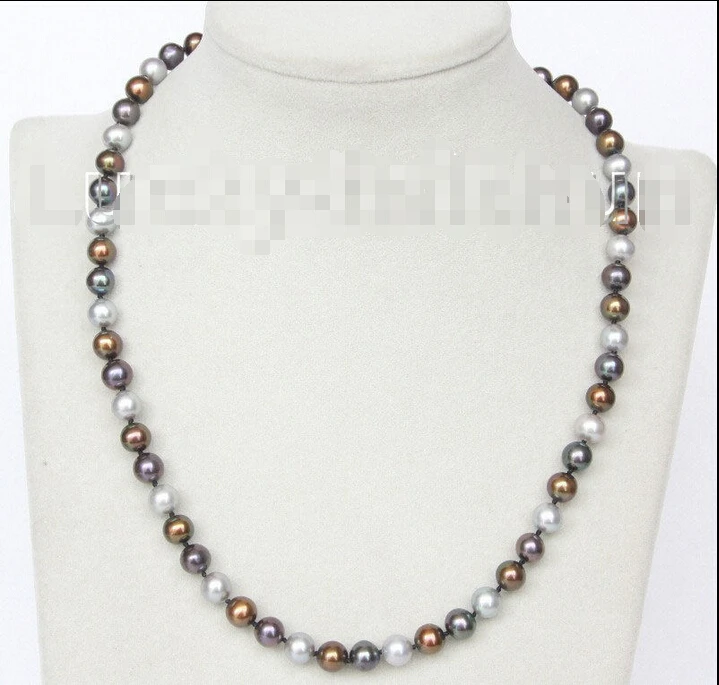 

shipping AAA luster 17" 7mm near round black gray coffee pearls necklace j10352 (A0325)