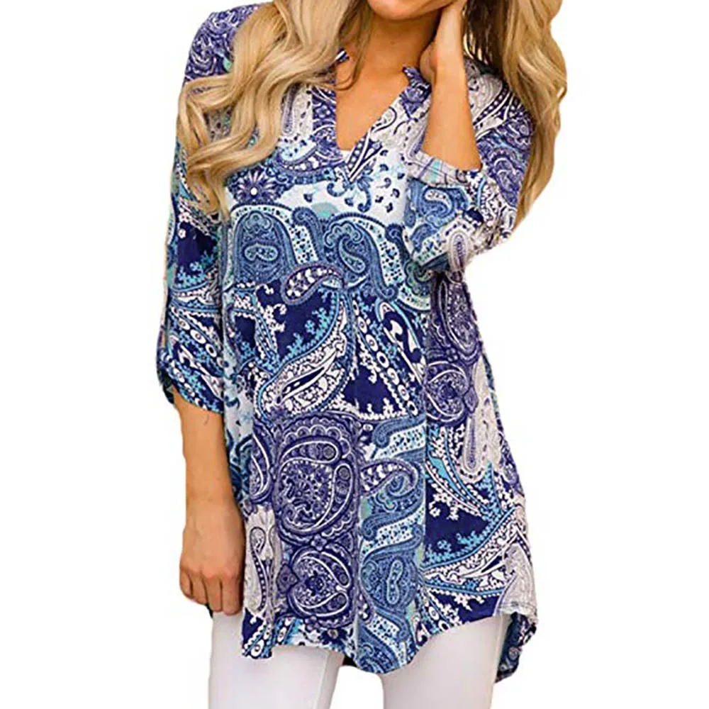 ISHOWTIENDA Fashion Summer Blouses for Ladies Three Quarter Sleeve