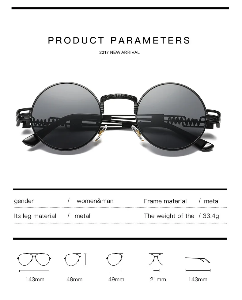 Готические солнцезащитные очки в стиле стимпанк для мужчин и женщин с металлической окантовкой, круглые очки, фирменный дизайн, солнцезащитные очки, зеркальные, высокое качество, UV400