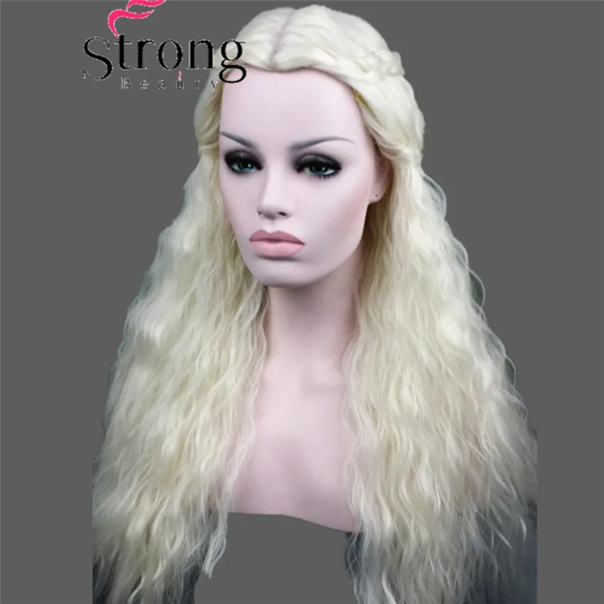 StrongBeauty Длинные Волнистые Серебряные Косплей парик костюмы парик волос - Цвет: Платиновая блондинка