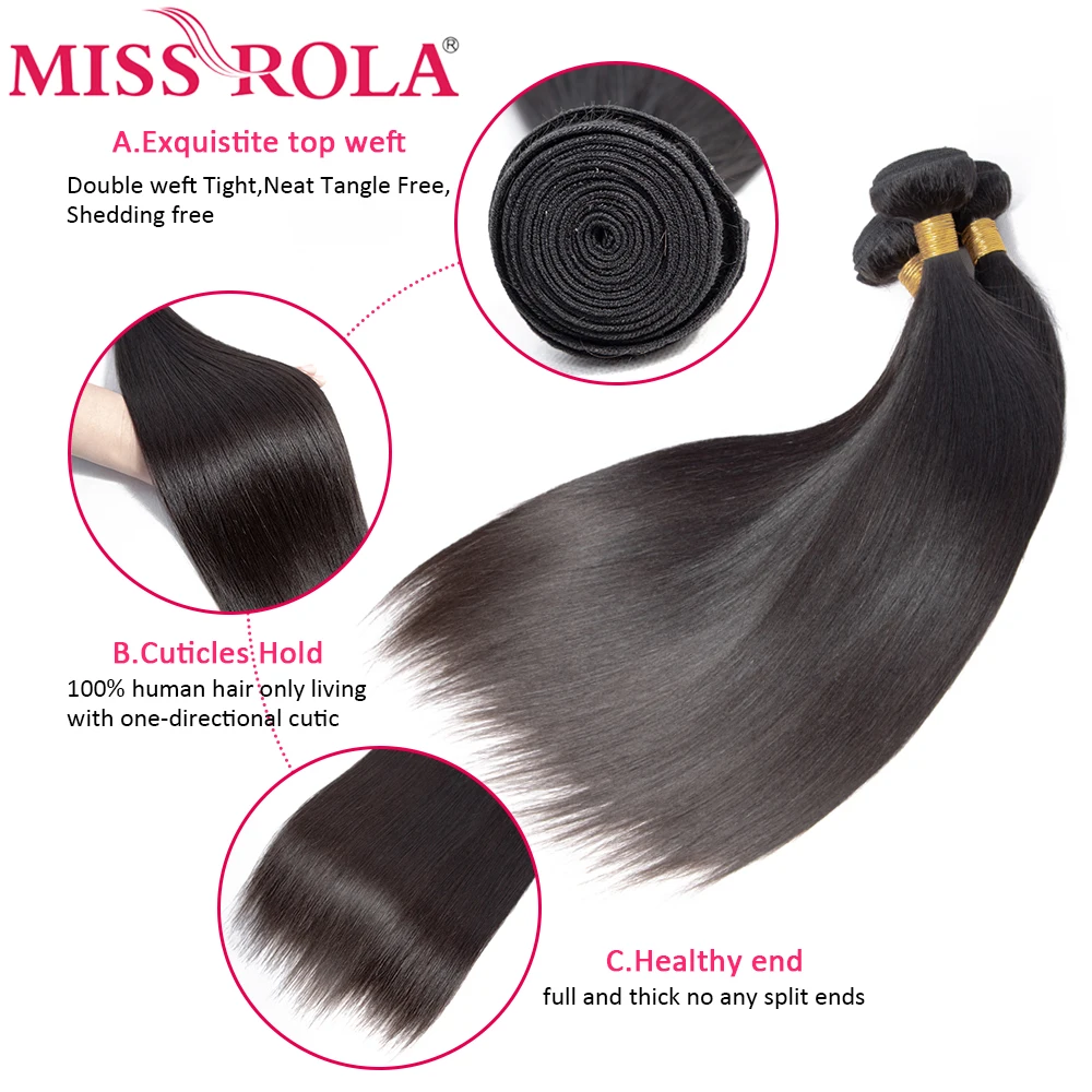 Miss Rola Hair Brazilian Hair Weave Bundles Human Straight 8-40 Inch Available Natural Color Remy Double Wefts
