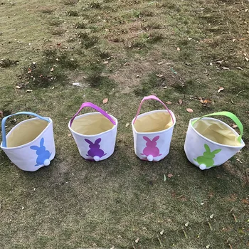

50pcs/lot free shipping burlap bunny easter bucket with ears kids easter egg bucket easter totes basket high quality hot seling