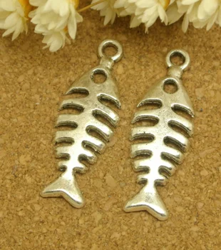 

200pcs Fashion fish bone skull charms pendant antique silver Jewelry Making earrings bracelet necklace keychain DIY 26*9mm
