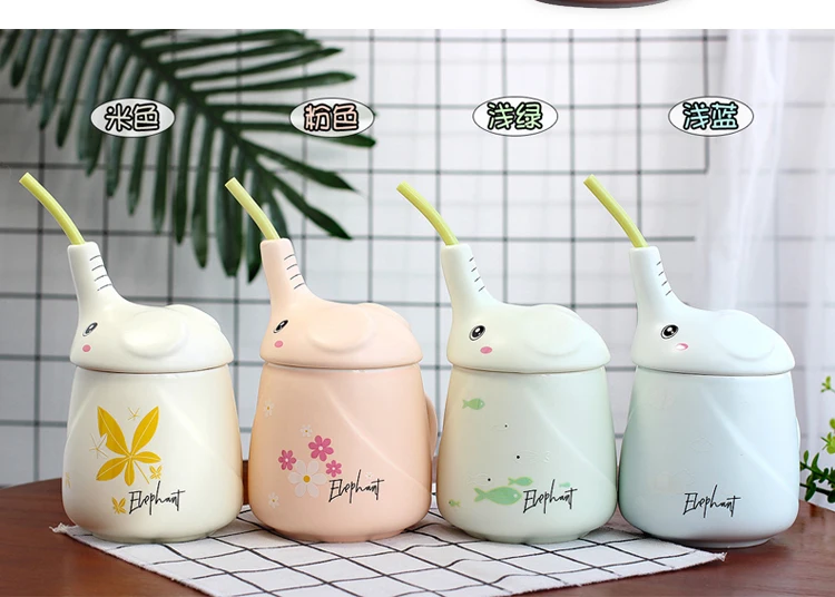 

Animal Creative Elephant Sippy Cup Ceramic Cute Ceramic Cartoon Mug Long Nose Matte Three-dimensional Cups