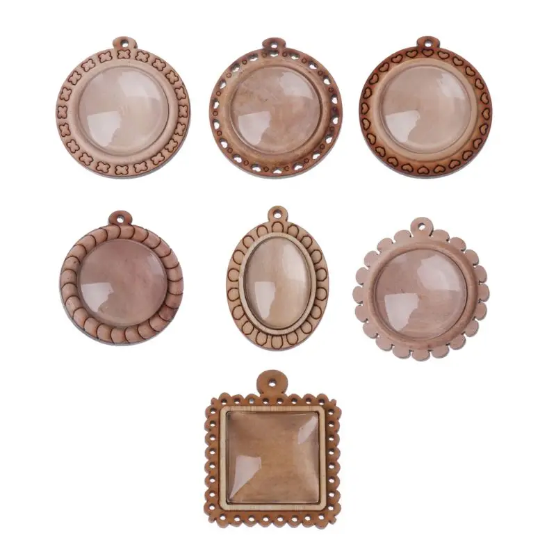 

Wood Round Frame Blank Bezel Pendant Trays Round Cabochon Setting Jewelry Making