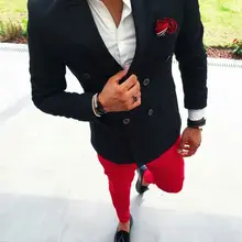 Темно-синие двубортный жениха блейзер для свадьбы и выпускного ужин пиджак для Для мужчин индивидуальный заказ Пиджаки для джентльменов Блейзер masculino 1 P