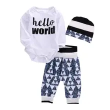 Newborn Baby Boy Girl Romper Tops Long Pants Hat 3PCS Outfits Set autumn cute Clothes hello world printed high quality