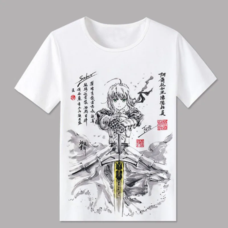 

2018 Fate grand order T Shirt Men Funny Short Sleeve fgo T-shirt Fate Apocrypha saber Cosplay Tshirt Anime New Tops
