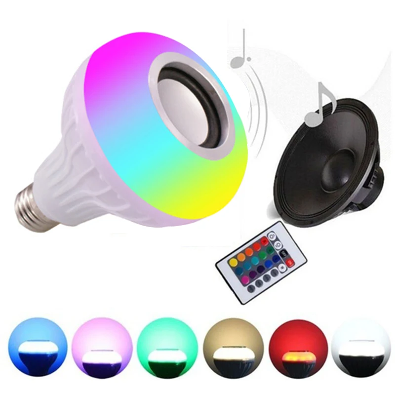 

Speaker Bulb Light Wireless Bluetooth Speaker E27 RGB 16 Color 12W Smart LED Music Bulb Light Music Play Lamp With Remote