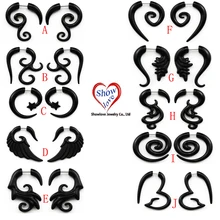 Showlove-2pcs, черные акриловые ушные спирали, поддельные Обманщики, спиральные ушные конусы, растяжки, расширитель, пирсинг, ювелирные изделия