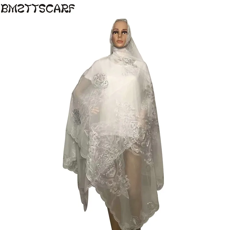 Африканская Женская шаль мусульманская вышивка шарф из тюли хиджаб шарф мусульманский шарф больших размеров для шали BM563 - Цвет: BM563 3