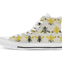 Пчелы узор Высокие парусиновые туфли на плоской подошве; повседневная обувь на заказ; Прямая