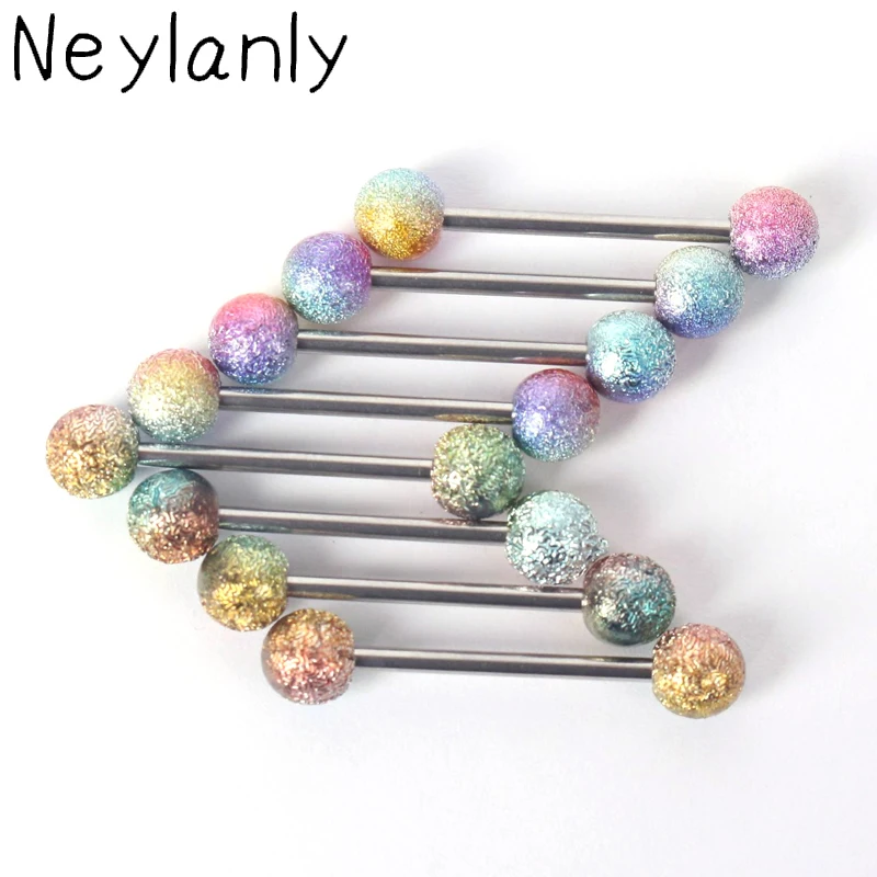 

10PCS 316L Surgical Steel Tongue Piercing Colorful Tongue Rings Straight Barbells Piercing 16mm Tongue Retainer Body Jewelry 14G