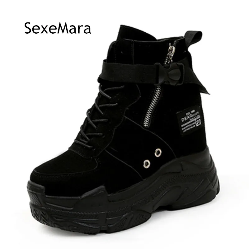 

Lace Up Women Casual Shoes Height Increasing Platform Flats Women Shoes 2018 Fashion Sneakers Female Wedges Black Shoe