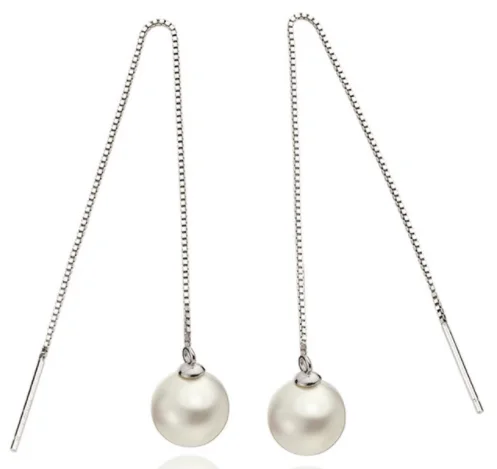 

925 Sterling Silver Ball Bead Threader Drop Dangling Earring for Women Party Jewelry