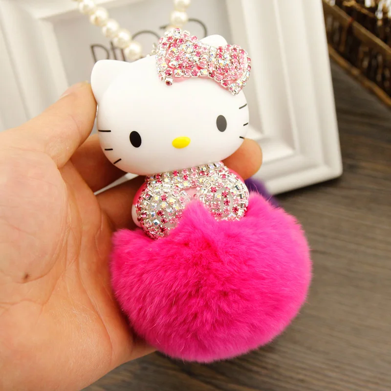New Crystal Cute Hello Kitty Pearl Chain Car Hanging