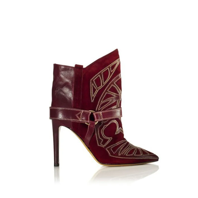 

Hot Autumn Winter Shoes Woman Suede Ankle Boots Pointed Toe Ethnic Western Boots High Thin Heels Plus Size Zapatos Mujer Boots