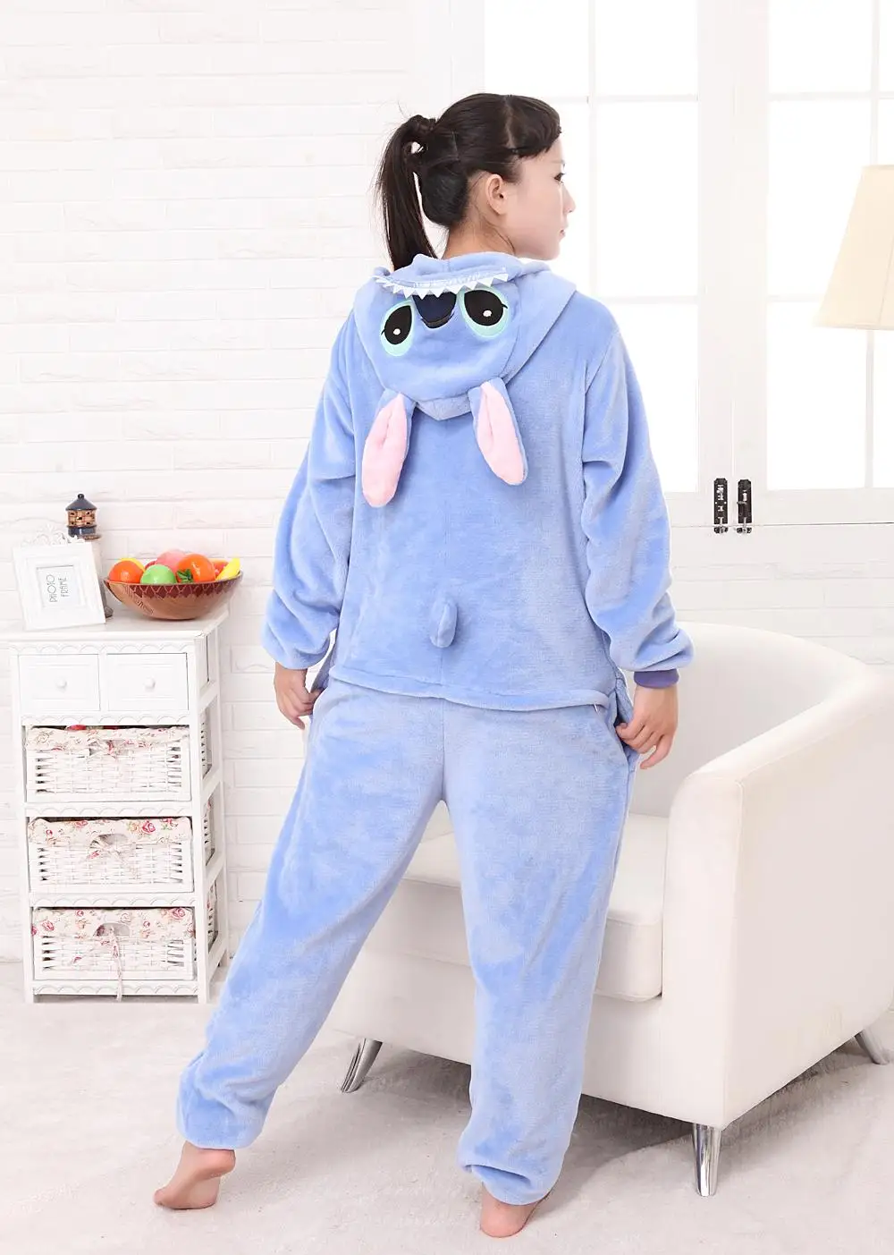 Free Shipping Couple Lovers Anime Animal Blue Pink Stitch Pajamas Adult Unisex Women Men Onesie Cosplay