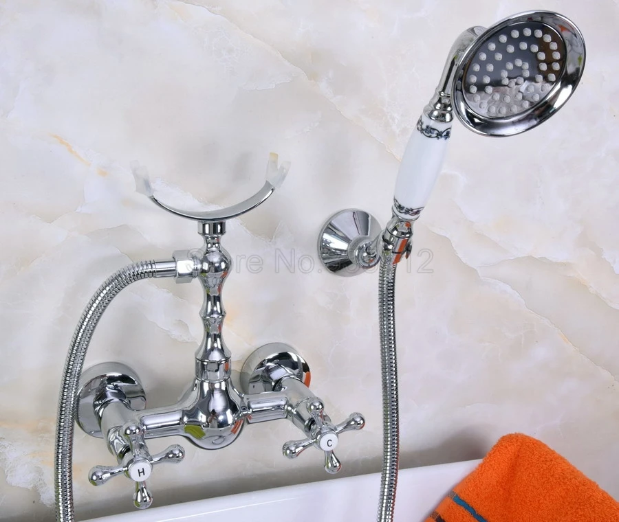 

Polished Chrome Telephone Install Bathroom Sink Faucet Bathtub Basin Mixer Tap With Shower Hand tna251