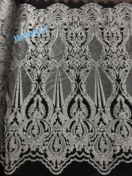 

New design glued glitter african lace fabric glued glitter sequins French tulle lace fabric