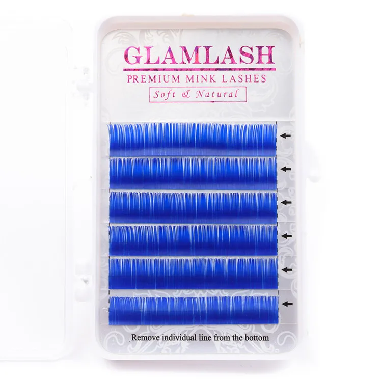 blue GLAMLASH Премиум Фиолетовый Синий Коричневый Зеленый Красный цвет синтетические волосы Накладные ресницы натуральные Мягкие Накладные ресницы из искусственной норки cilios - Цвет: blue