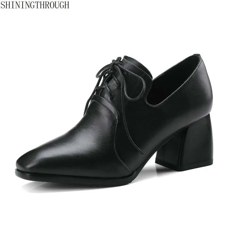 Женские туфли-лодочки из натуральной кожи, большие размеры 34-42, офисные женские туфли на высоком каблуке с квадратным носком, модные