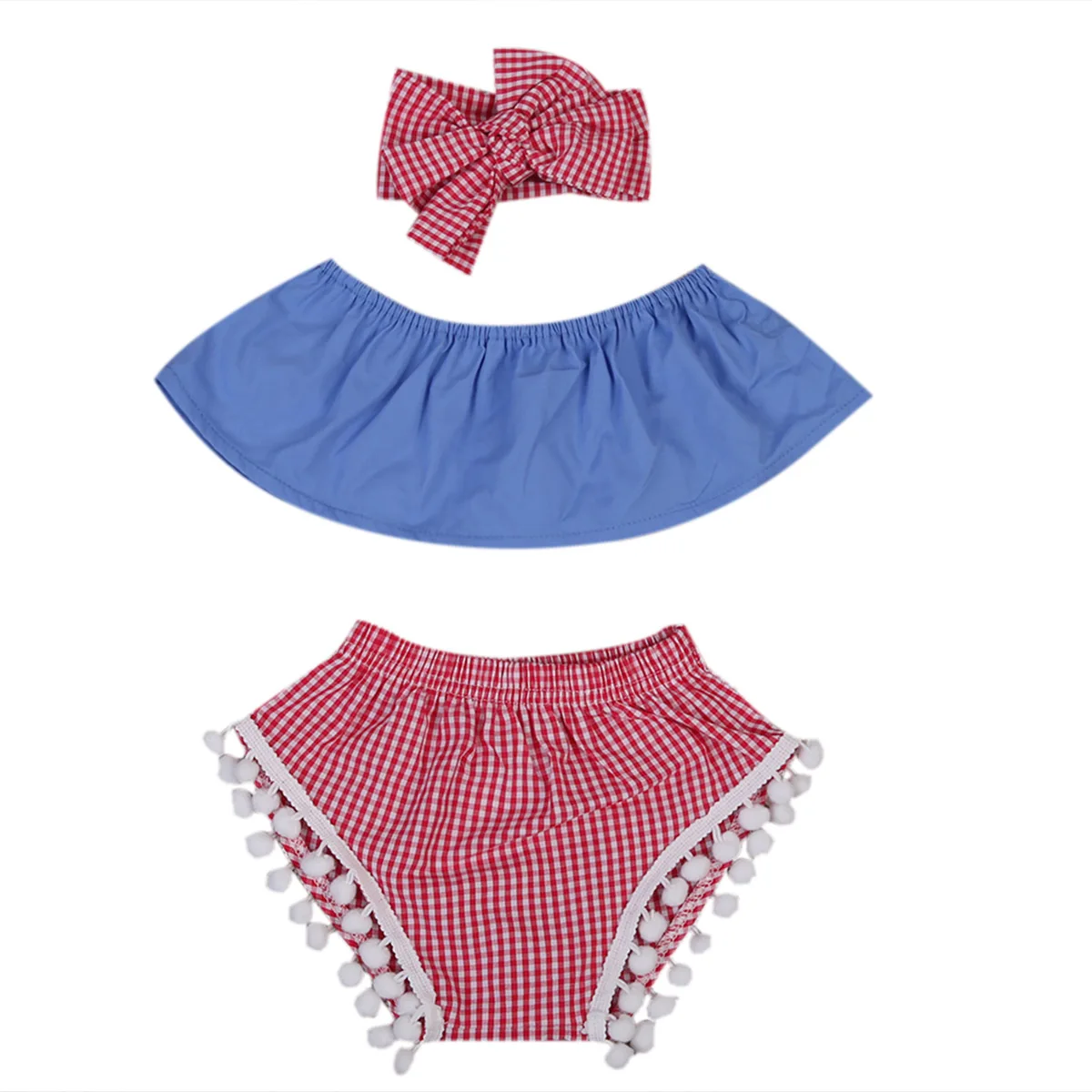 3pcs Baby Clothing Set Cute Newborn Baby Girls Tube Tops+Plaid Tassel