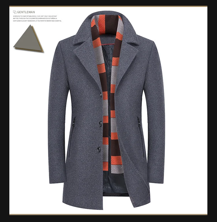 BOLUBAO New Men Wool Blends Coats Winter Thick Warm High Quality Men's Wool Coat Male With Scarf Casual Wool Blends Overcoat