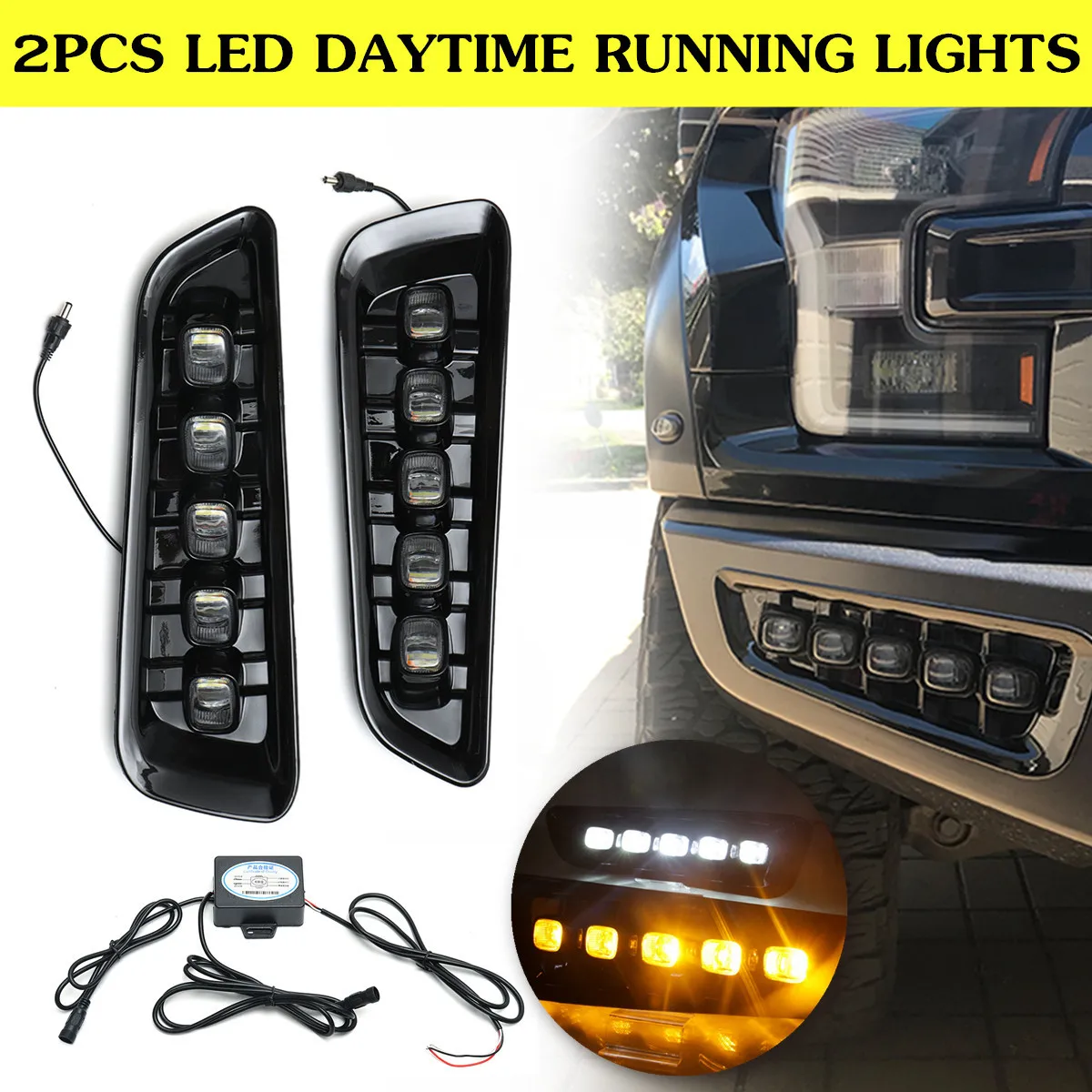 

2x 12V LED Daytime Running Lights DRL Fog Lamps for Ford F150 Raptor 2016 2017 2018 ABS+LED IP66 425x127x45mm 6000K-6700K