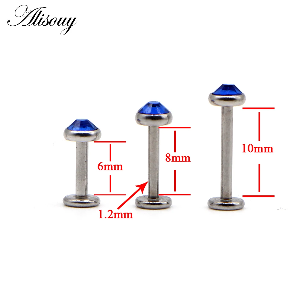 Alisouy 1 шт. 16G Губная Серьга Серебро Нержавеющая сталь украшения для пирсинга губ с 2/3/4/5 мм камень хрустальный пирсинг уха нос кольца брови