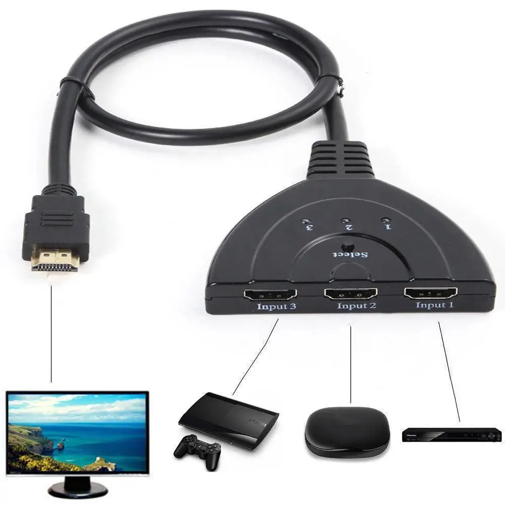 MLLSE Mini 3 Port HDMI Splitter Adapter Cable 1.4b 4K*2K 1080P Switcher Switch in 1 out Hub for HDTV PS3 PS4 | Компьютеры и офис
