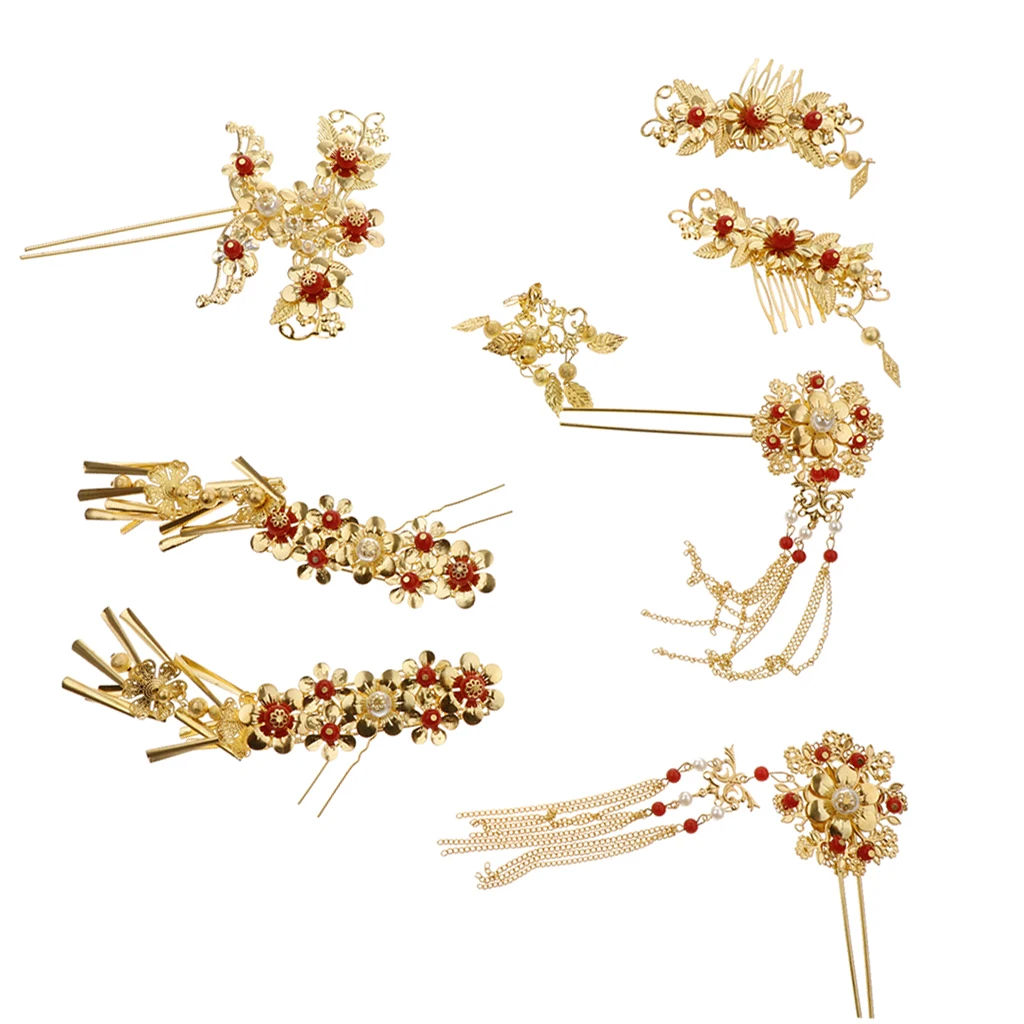 9 Pieces Wedding Bridal Hair Comb Floral Gold Tone Metal Women Lady Girls Hair Pin Comb Fashion Jewelry Luxury