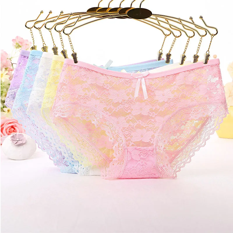 

SUNNOW Sexy Lace Panties Women Floral Hollow Out Briefs Ladies Transparent Underwear Female Comfortable Modal Crotch Briefs