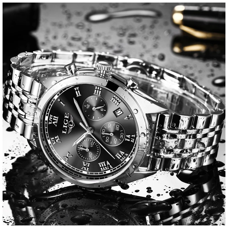 Relojes 2018 мужские часы LIGE хронограф Топ бренд Роскошные водонепроницаемые