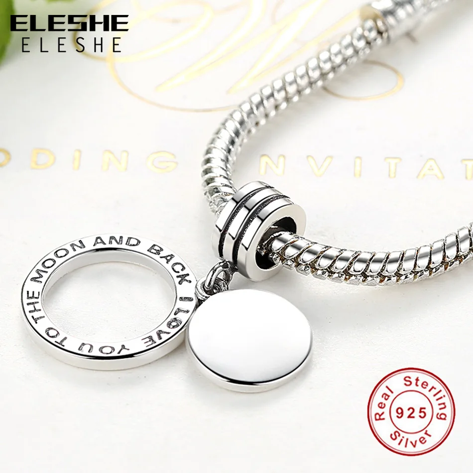ELESHE, заказной Шарм, выгравированное имя, 925 пробы, серебряный шарм, бисер, подходит для оригинала Pandora, очаровательный браслет, сделай сам, персонализированное ювелирное изделие