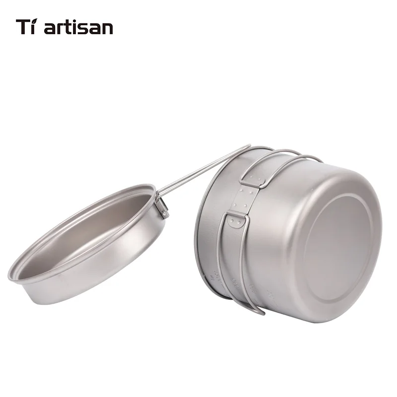 Tiartisan Pure titanium1.6L pot set folding portable cooking Pot and multi-function outdoor camping Cookware Ta8318TI