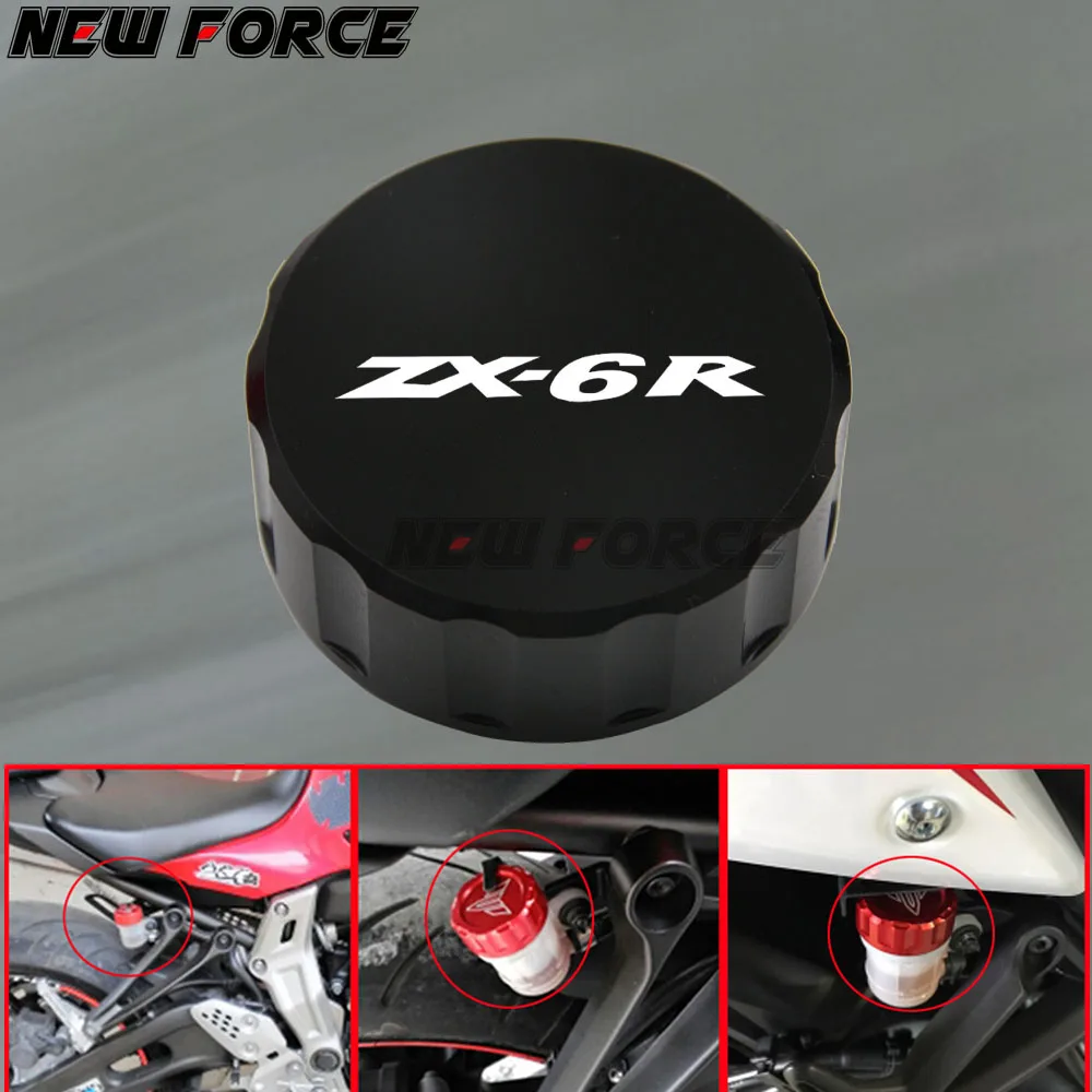 

Motorcycle Accessories CNC Aluminum Rear Brake Fluid Reservoir Cap Oil Cup For KAWASAKI NINJA ZX6R ZX-6R ZX636 2007-2017