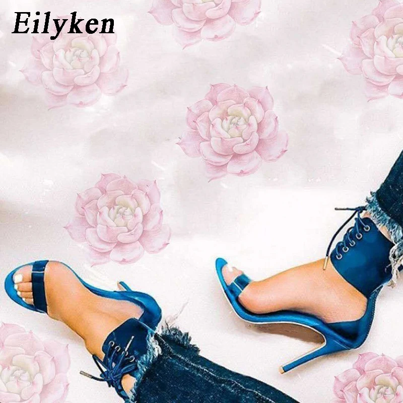 

Eilyken Clear PVC strappy sandals Cover Heels transparent Women Sandals Cross-tied Summer Blue Orange shoes size 35-40