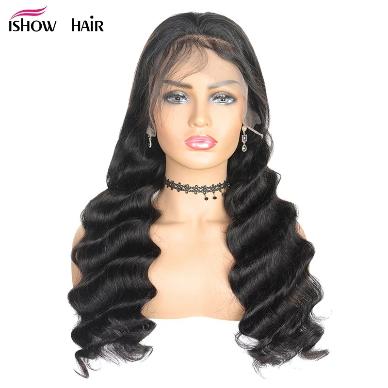 

Ishow Loose Wave Lace Front Wig Pre Plucked Brazilian Human Hair Wigs With Baby Hair High Density 360 Lace Front Wig Remy Hair